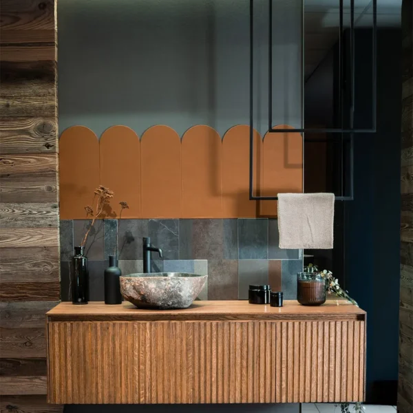Ribbed Oak Bathroom Cabinet